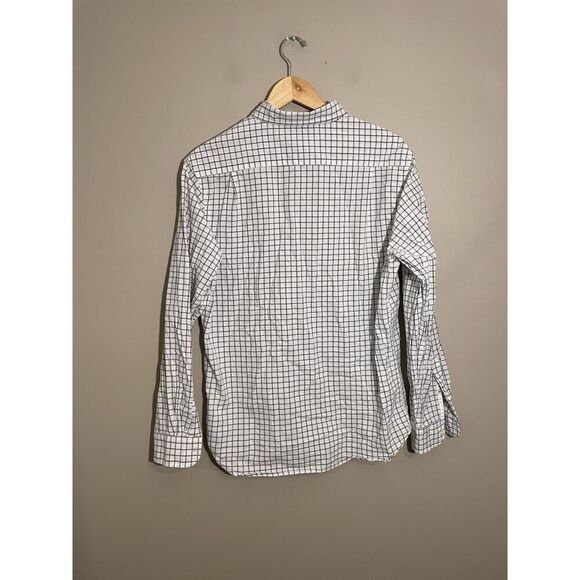 Old Navy The Classic Shirt Mens Medium Plaid Long‎ Sleeve Button Down Grey White - Picture 3 of 5